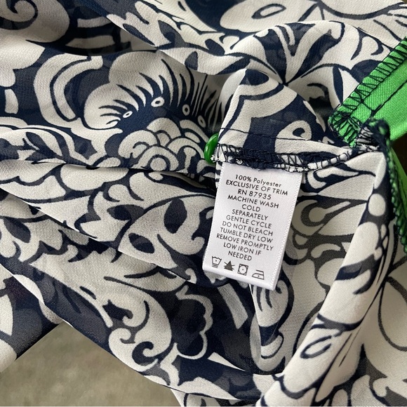 Susan Graver Top Womens 3X Navy Blue Green Trim Floral Chiffon Sheer Blouse - Picture 9 of 9
